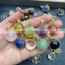 2022 Fashion Jewelry Jewelleries Custom Chain Pendant Round Crystal Natural Stone Jewellery Citrine Pendants thumbnail-2