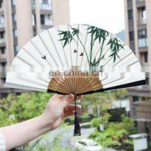 2021 Wholesale Custom Printed Logo Folding High Quality Personalized Bamboo Hand Held Fan thumbnail-3