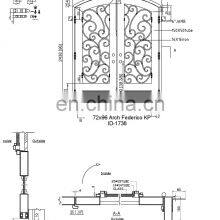 Luxury Security Steel Entry Double Decorative Glass Modern French Arched Eyebrow Top Design Exterior Wrought Iron Doors for Sale thumbnail-2