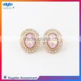 Fashion design pink color rhinestone and metal stud earrings for women