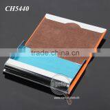 Orange Color Leather Stainless Steel Metal Leather Business Card Holder thumbnail-3