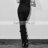 PK-060 Black Sexy Women Adjustable Buckle Elastic Waistband Skinny Hollow Out Pants thumbnail-3