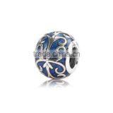 925 sterling silver threaded core blue and white porcelain Charm with Blue Enamel fit for european bracelets