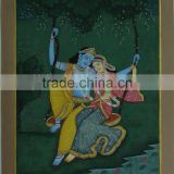 Hindu God Krishna Goddess Radha Painting Artwork Vedic Yoga Rare Painting Love