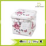 Faux Leather Storage Ottoman Toy Chest Seat With Stylish Flower Pattern Printing thumbnail-1