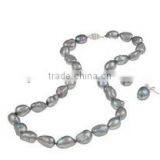 wholesale 17" 13-14mm grey baroque fresh water pearl necklace and earrings