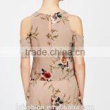 Two Piece Set Women Clothing Floral Print Cold Shoulder Crop Split Top With Shorts thumbnail-3