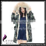 CX-G-P-08D Fashion Parka Jacket Real Rex Rabbit Fur Jacket with Fox Collar