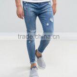 2017 Blue Ripped Skinny Fit Distressed Mens Biker Jeans Stretch-cotton Jeans thumbnail-2