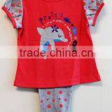 Wholesale Dolphin Kids Girls 2 Pcs Set Printed Knitted Short Sleeve Top Red Girls Clothing Set TP-7721 thumbnail-1