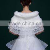 Off Shoulder White Lace Fur Shawl Wedding Evening Party Cape Short Faux Fur Women Wrap thumbnail-5