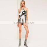 Guangzhou Supplier Fashion Silver Double Layer Halter Romper Women Summer Sexy Playsuit for Wholesale thumbnail-2