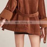 Hot Sale Fashion Women Corduroy Windbreaker Jacket Coat thumbnail-5