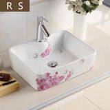 Bathroom Chaozhou Factory Ceramic New Sanitary Ware Single Hole Flower Design Square Countertop Art Wash Hand Sink