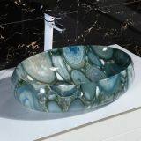 Hand Wash Art Basin Special Green Ceramic Oval Bathroom Tabletop Easy Clean Washing Colorful Art Wash Basin