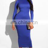 Women Lady Vestidos Ruched Long Sleeve Sheath BodyCon Midi Sexy Dress thumbnail-2