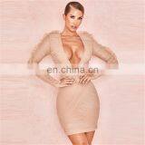 LAITE D2191 Hot Sales Fashion V-neck Bodycon Lace Sexy Dresses Women Pleated High Waist Casual Dresses thumbnail-3