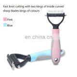 Pet Grooming Tool 2 Sided Undercoat RakeTangles Hair Remove Dog Knot Brush thumbnail-2
