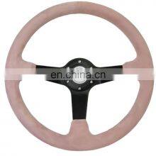 Pink Suede With White Stitching Universal Customized Racing Car Steering Wheel thumbnail-1