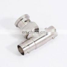 Brass Nickle Plated T Shape Adapter BNC Male to Double 2 BNC Female Connector