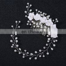 Bridal Wedding Crystal Bride Hair Accessories Pearl Flower Headband Handmade Hairband Beads Decoration Hair Comb thumbnail-2