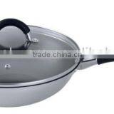 28cm Silicon Handle Three Layer Chinese Wok With Glass Lid