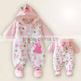 2016 Hottest Long sleeve baby printed winter and spring flannel hooked rompers set for baby girls