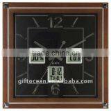 3 Digital Windows Weather Station Calendar Analog Wooden Clock