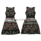 New Promotion Latest Dress Designs Black Sleeveless Printed Slim Button Belt Decoration Lady Fashion Dress thumbnail-3