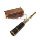 BRASS ANTIQUE RETRACTABLE TELESCOPE WITH WOODEN BOX 18" - NAUTICAL MARINE PULLOUT TELESCOPE