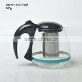 Whole Sale D12cm Clear Borosilicate Glass Tea Pot With Plastic Lid Handle and Strainer