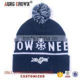 top quality custom knit beanie pom/top pom cuffed beanie/3d beanie