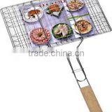 Wood Handle Rectangle BBQ Grill Grates Wire Mesh 32x19cm thumbnail-1