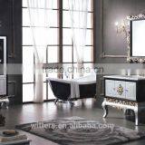 Modern Classic Bathroom Vanity With Marble in Black With White WTS315 thumbnail-1
