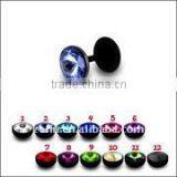 Black UV Jeweled Fake Ear Plug Body Piercing Jewelry thumbnail-1