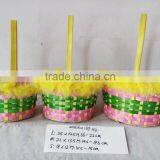 Easter/Spring Bamboo Basket Lined With Colorful Feather thumbnail-1
