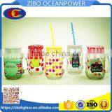 Glass Jar Decal Glass Mason Jar Mug With Straw Metal Lid thumbnail-1