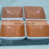 Set of 4 Mini Square Stoneware Snack Plate With Wooden Tray thumbnail-1