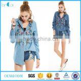 Long Sleeve Cotton Striped Shirt Women Design With Front Embroidery in Navy Blue White Color thumbnail-1