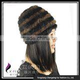 CX-C-36F Cheap Fur Hat Striped Knitted Women Mink Fur Hats thumbnail-2
