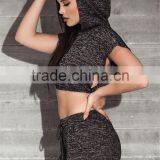 MGOO 2017 New Designs Navy Blue And Grey Raglan Sleeves Cropped Knit Hoodies Tops 180g 100% Cotton Jersey Plain thumbnail-4