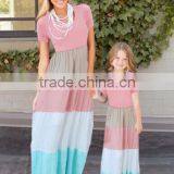 Summer Cotton Mother and Daughter Maxi Crewneck Dress Mommy and Me Women Girls Dresses thumbnail-1