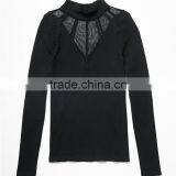 2017 OEM Super Stretchy Cool Sheer Cage Mock Neck Blouse Shopping thumbnail-5