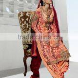 Salmon Color on Kashmiri Work All Over Heavy Design at Neck and Rich Bottom Border Designer Semi Stitch Salwar Kameez thumbnail-1