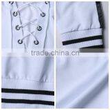 Girls White Plunge Laced Up Front Stripe Trims Hoodie Manufacturer thumbnail-3