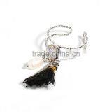 New Fashion Silver Tone White Tassel Clear Rhinestone Pearl Open Rings thumbnail-1