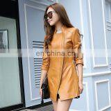Haining Genuine Sheepskin Girls Leather Jacket Women Long Coat thumbnail-3