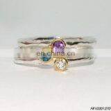 Gold Set of Four Stacking Ring With Gemstone Fashion Opal Ring Jewelry thumbnail-2