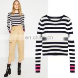 2017 newest stripe bodice vintage girl sweater clothing stripe blouse for women