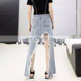 TWOTWINSTYLE Skirt For Women Casual Tassel Asymmetrical Denim High Waist Split Hit Color Irregular thumbnail-4